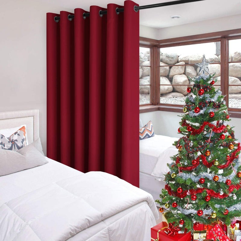 DWCN Christmas Privacy Room Divider Blackout Curtain - Thermal Curtains for Patio Door, Living Room, Bedroom Partition and Shared Office Space, 1 Grommet Curtain Panel, 8.3ft Wide x 7ft Tall, Burgundy - Image 1